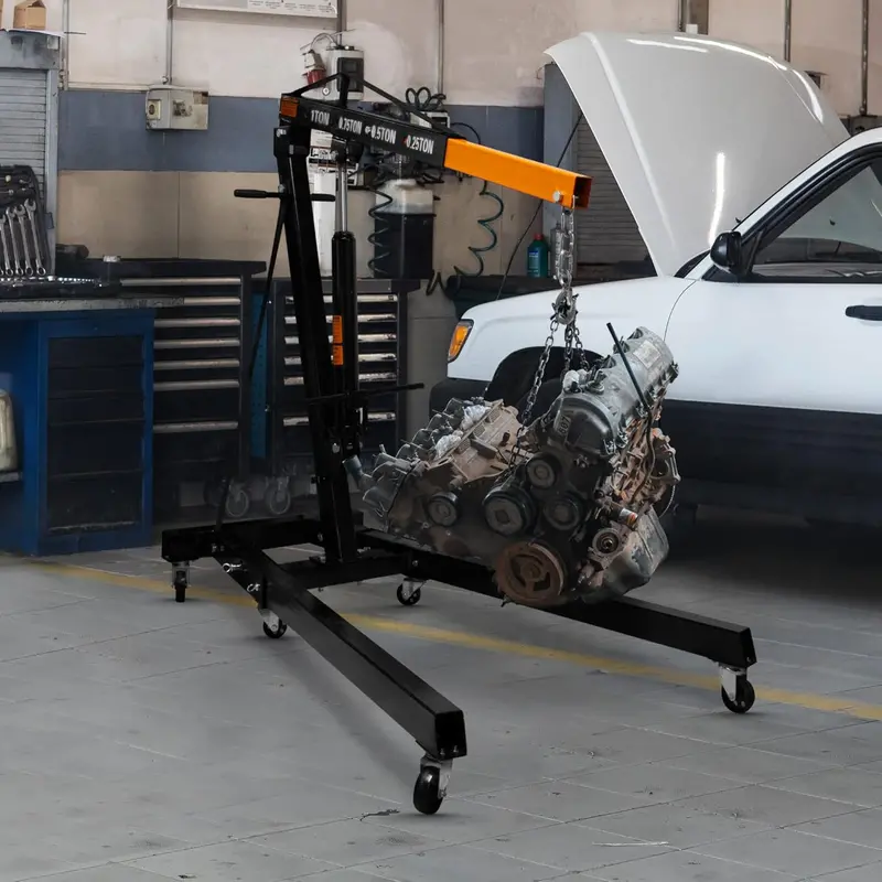 1000 Kg Hydraulic Workshop Crane: Foldable Engine Lifter With Manual Pump & Motor Assist 1