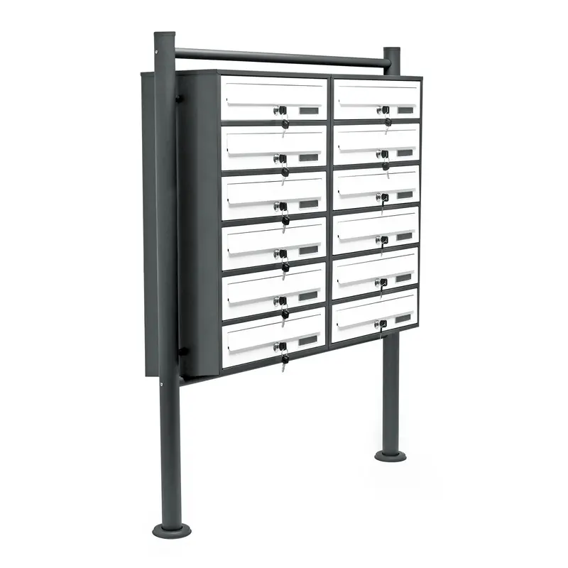 12-Slot Galvanized Steel Multi-Unit Mailbox – Anthracite Finish With White Numbering For Apartment Complexes 1