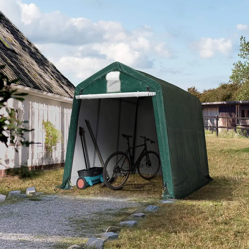 2.4 X 3.6 M Pe Tarpaulin Garage Tent: Weatherproof Dark Green Shelter For Vehicles & Storage 1