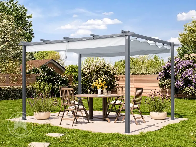 3X4M Or 3X3M Anthracite Pergola Featuring Stone-Tone Retractable Awning 2