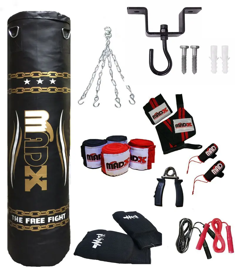 5-Foot Heavy-Duty Boxing Punch Bag Kit – Includes Gloves, Mounting Hooks, And Chains 1