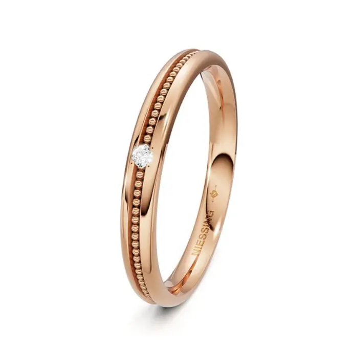 Art Deco Wedding Band In Red Gold With Diamond Detail 1
