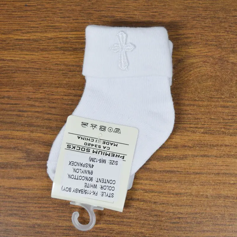 Baby Baptism Socks With Cross Embroidery – Ultra-Soft Cotton Christening Hosiery (Newborn To 18 Months) 1