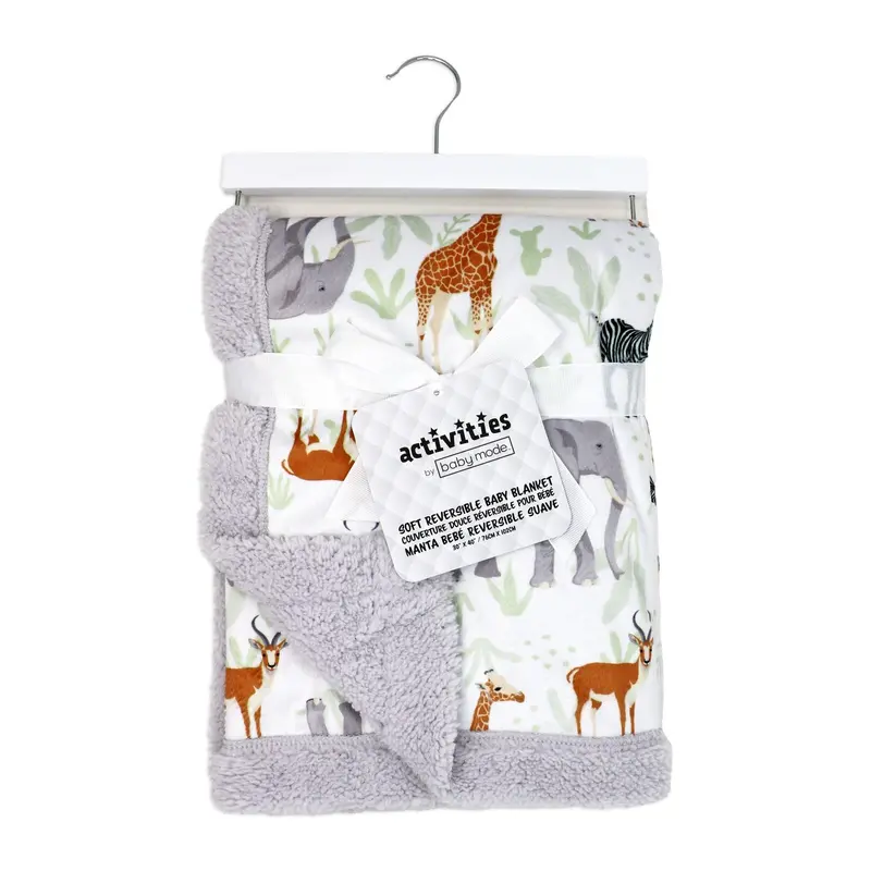 Baby Mode Reversible Safari Blanket – Soft Grey Animal-Print Throw For Naptime & Cuddles 1