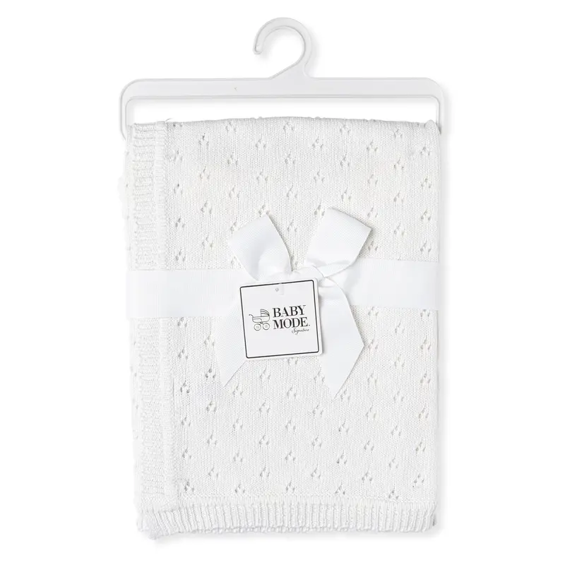 Baby Mode Signature Pointelle Cotton Blanket In Classic White 1