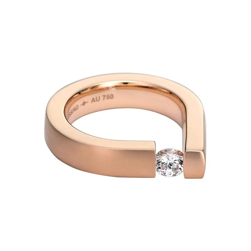 Bauhaus-Inspired Tension Ring In Red Gold With Brilliant Diamond 1