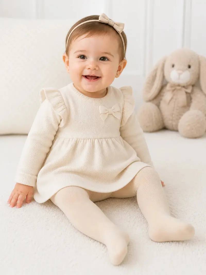 Bellissima Baby Tights In Ecru & White – Soft Knit Hosiery (Sizes 1/2–11/12) 1