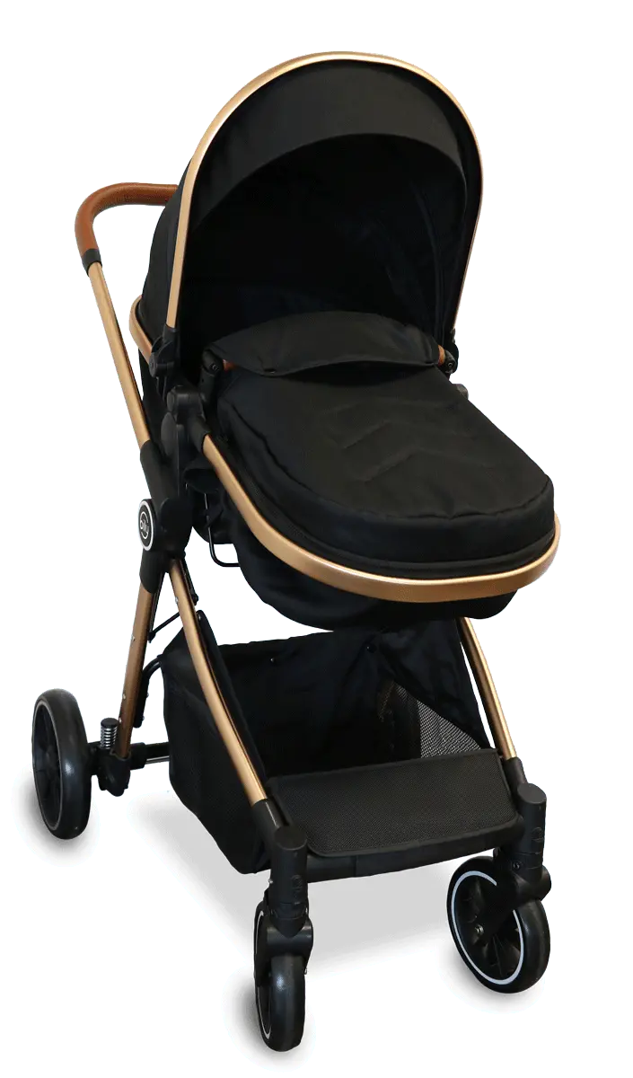 Bily All-Terrain Convertible Stroller – Black & Gold Finish 1