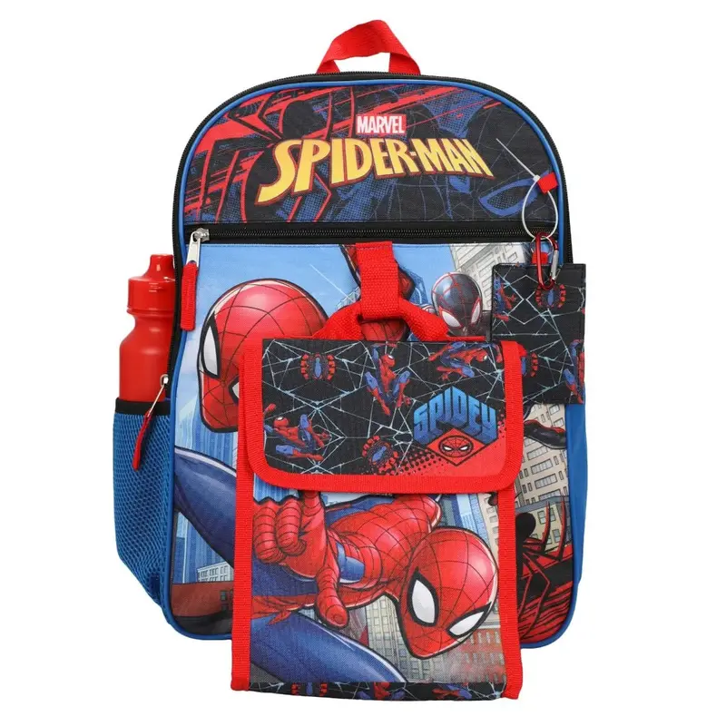 Bioworld Marvel Spider-Man Miles Morales 5-Piece Kids Backpack Set – 16-Inch 1