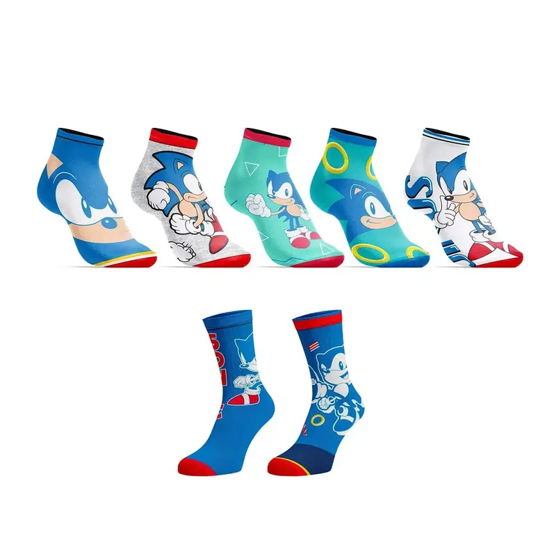 Bioworld Sonic The Hedgehog Action Poses Gold Ring 7-Pack Youth Socks (Crew & Ankle) 1