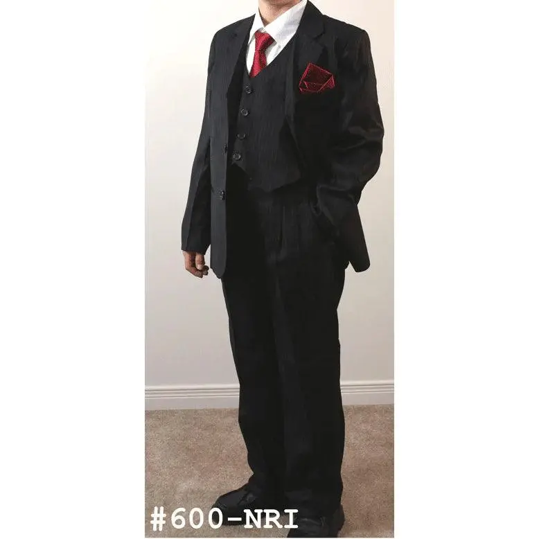 Boys' Formal 5-Piece Black Pinstripe Suit – Size 14 1
