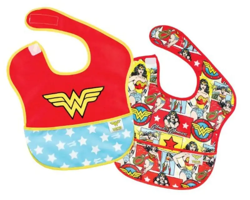 Bumkins Wonderwoman Super Bibs – Reusable Silicone-Front Bibs (2-Pack) 1