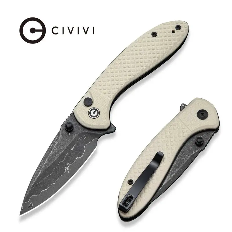 Civivi Feager Milled Ivory Knife – Damascus Steel Blade, Precision-Machined G10 (2.98") 1