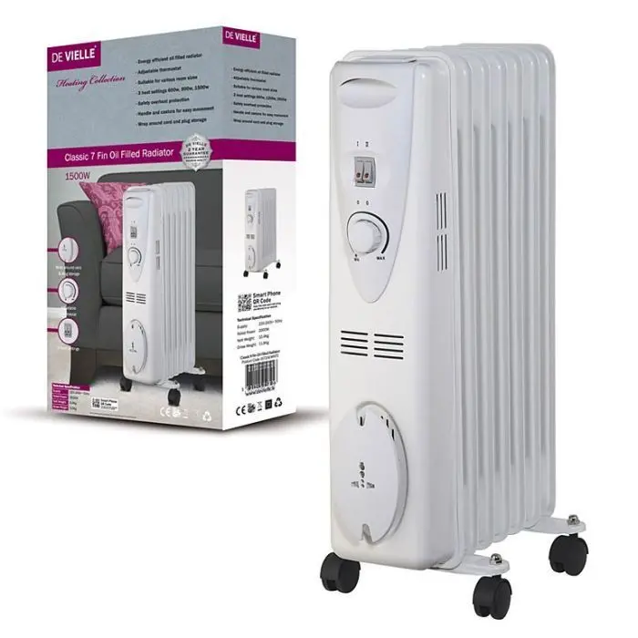 De Vielle Classic 7-Fin Oil-Filled Radiator – 1500W Energy-Efficient Heating In Matte White 1