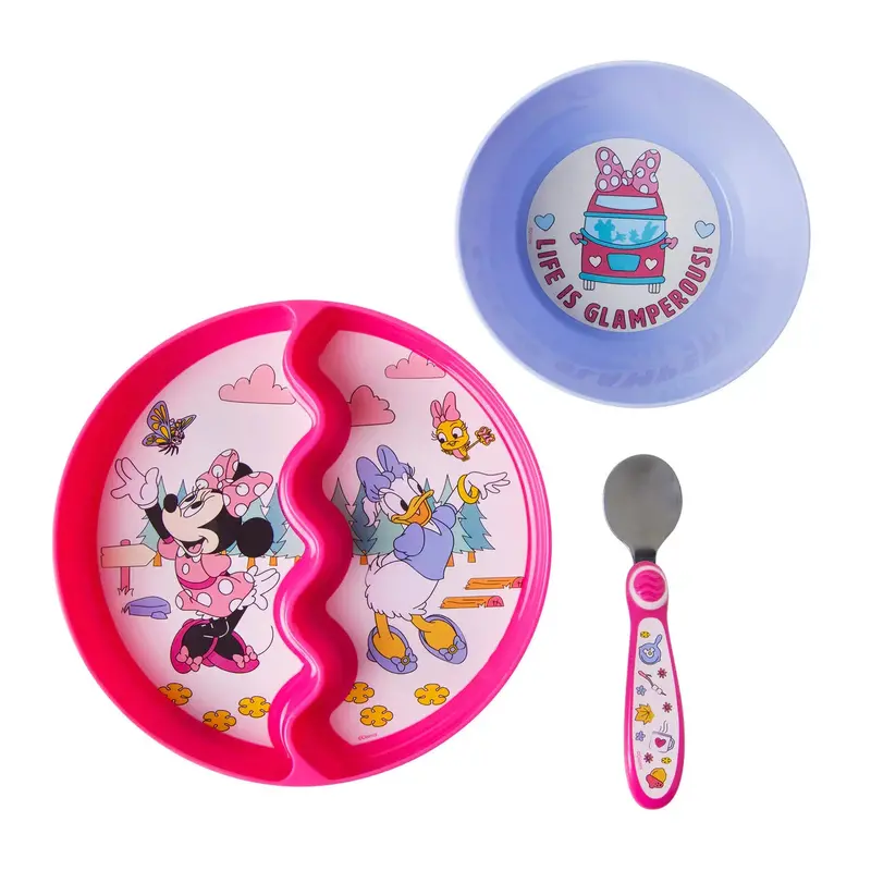 Disney Minnie Mouse 3-Piece Mealtime Set – Suction Plate, Matching Bowl, And Toddler Spoon For Mess-Free Feeding 1