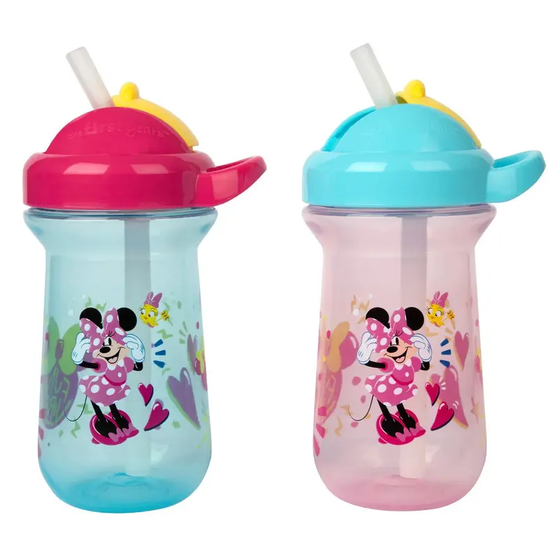 Disney Minnie Mouse Flip-Top Straw Cup – 10 Oz Spill-Proof Sippy Cup With Easy-Open Lid (2-Pack) 1