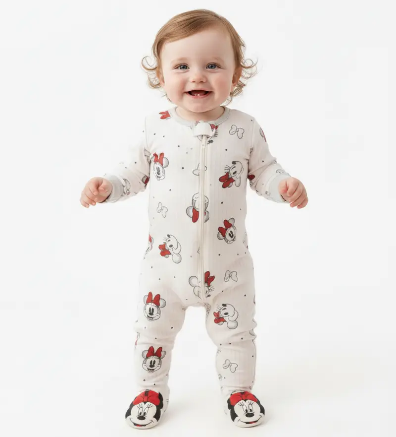 Disney Minnie Mouse Footed Sleeper – Cute Pink Infant Bodysuit (0–9 Months) 1