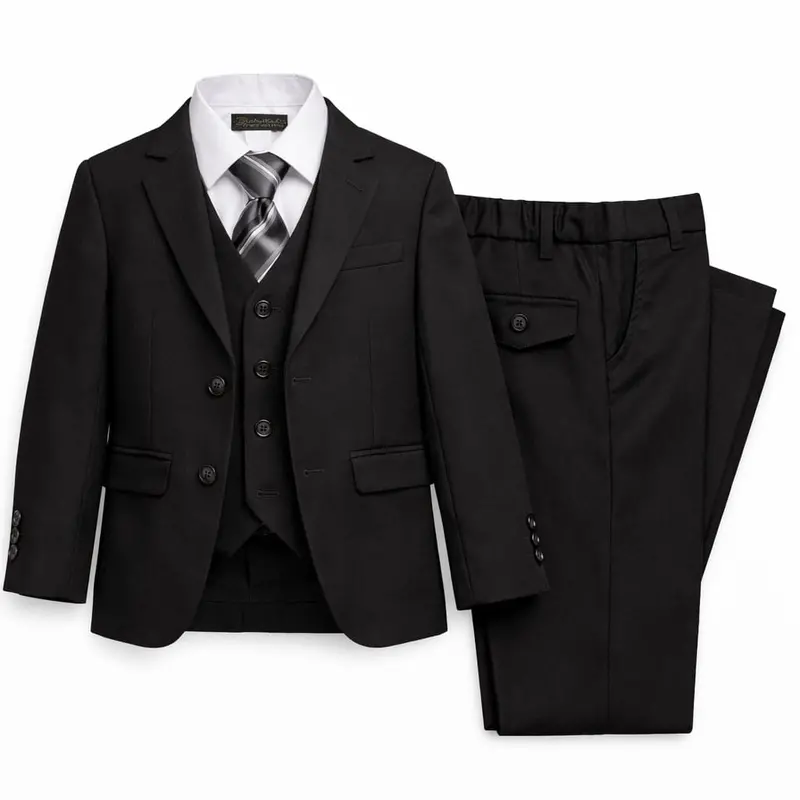 Formal Boys’ 5-Piece Matte Black Suit Set – Complete Outfit (Ages 3 Months–22 Years) 1