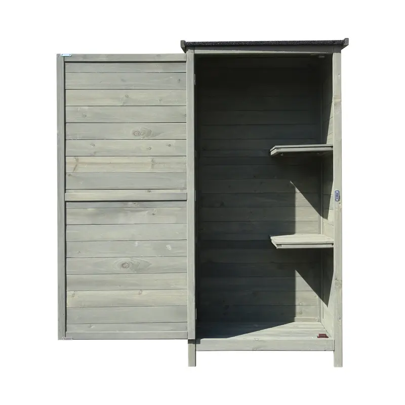 Freestanding Wooden Garden Cabinet – 69.5X52X142Cm With Hinged Doors & Flat Roof 1