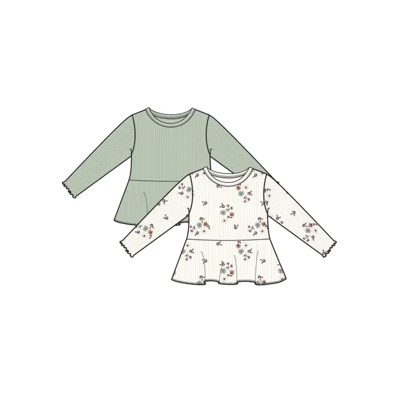 Gerber 2-Pack Green Floral Peplum Tops For Baby Girls (12–24 Months) 1