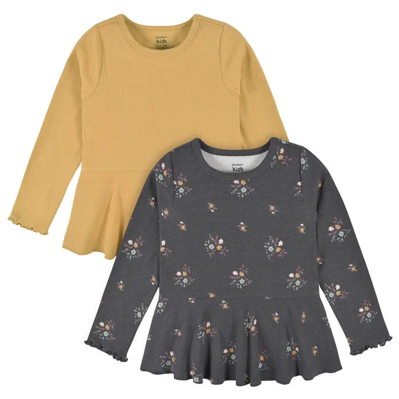 Gerber 2-Pack Yellow Floral Peplum Tops For Baby Girls (12–24 Months) 1
