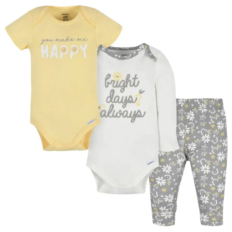 Gerber Girls’ Happy Onesies® Bodysuit & Pant Set – 3-Piece 1