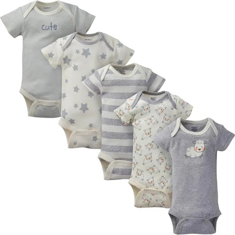 Gerber Short-Sleeve Sheep Bodysuits – 5-Pack Preemie Onesies 1