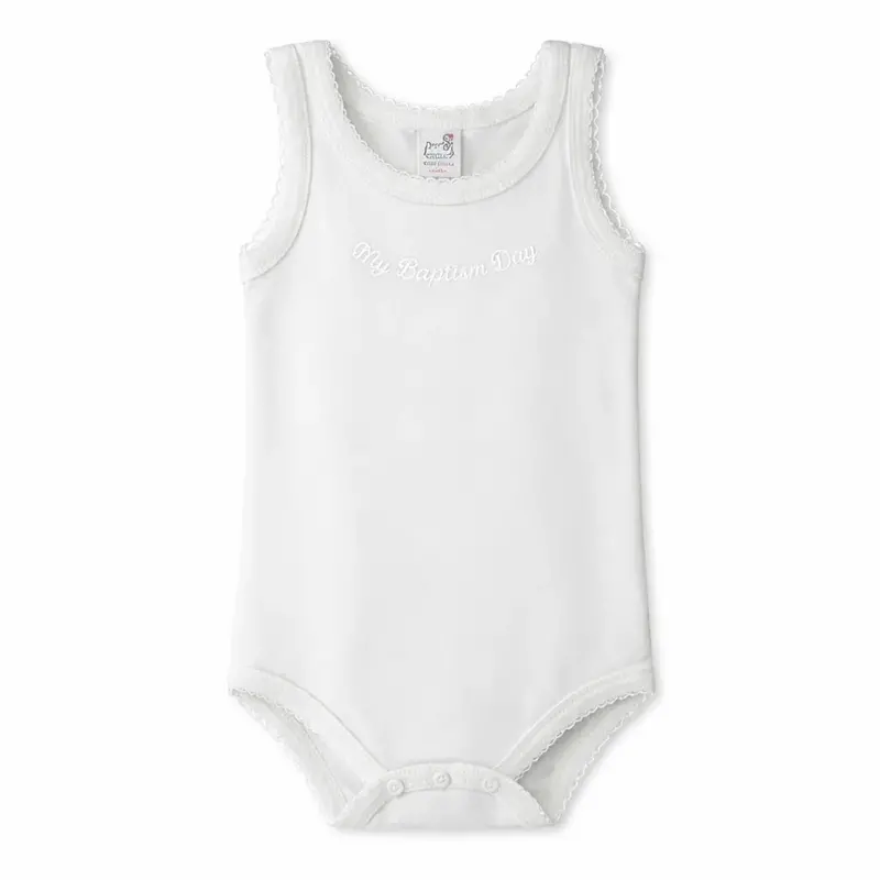 Italian-Made White Sleeveless Baptism Bodysuit – 'My Baptism Day' (3–24 Months) 1
