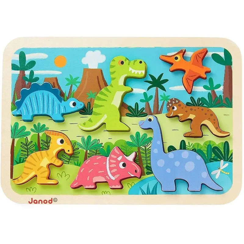 Janod Dinosaur-Themed Chunky Wooden Puzzle For Young Children 1
