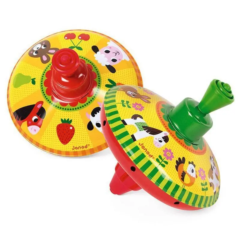 Janod Farm-Themed Metal Spinning Top Toy – Single Unit 1