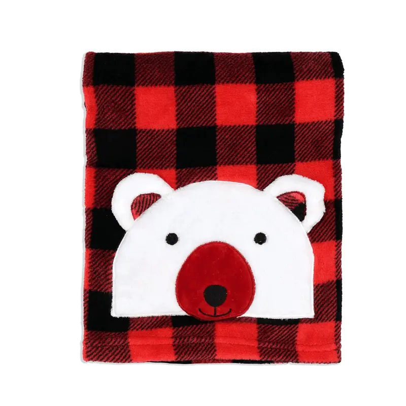 Jesse & Lulu Buffalo Plaid Blanket With Polar Bear Embellishment 1