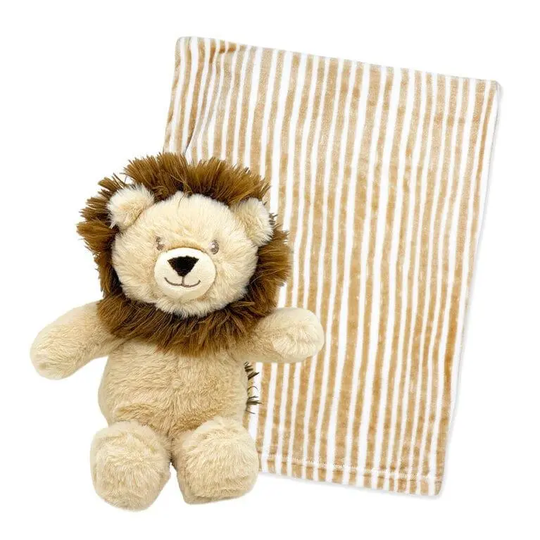 Jesse & Lulu Fleece Blanket With Matching Tan Lion Stuffed Animal 1