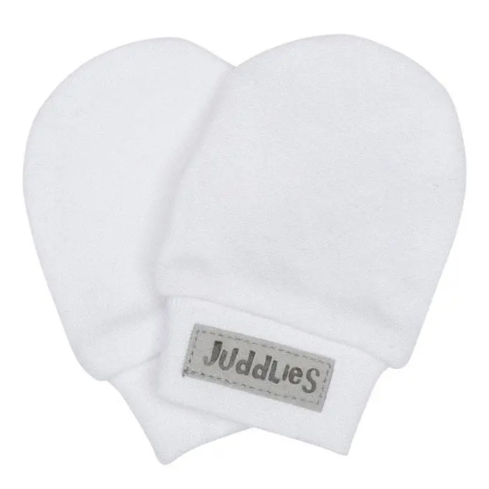 Juddlies Essentials Collection White Organic Cotton Scratch Mitts (1 Pair) 1