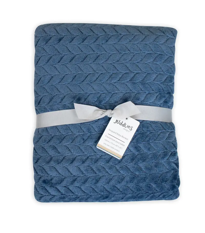 Juddlies Navy Jacquard Flannel Blanket – Cozy, Woven Baby Throw 1
