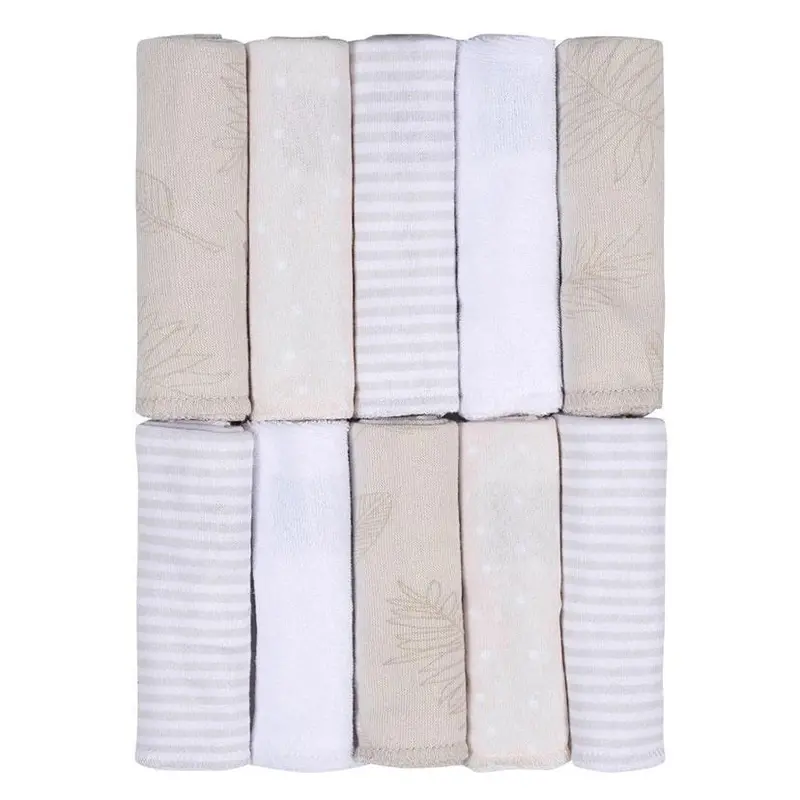 Just Born Natural Leaf-Print Baby Washcloths – 10-Piece Neutral Set 1