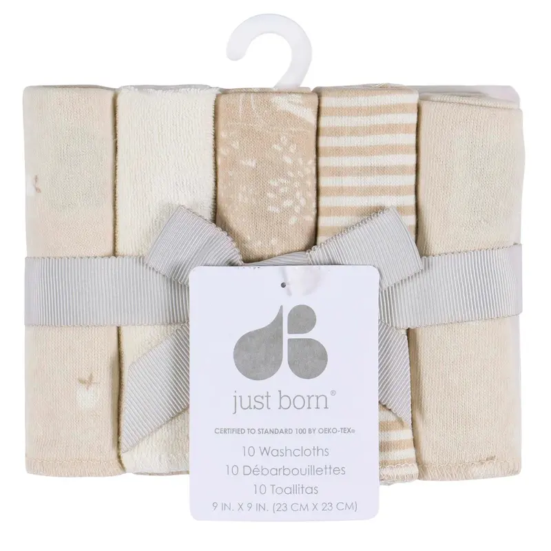 Just Born Premium Cotton Baby Washcloths – 10-Pack Assorted Colors 1