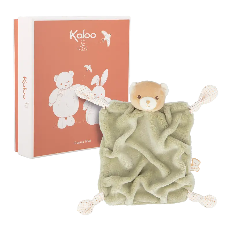 Kaloo Intemporel Green Teddy Bear Comforter – Soft Plush Security Blanket 1
