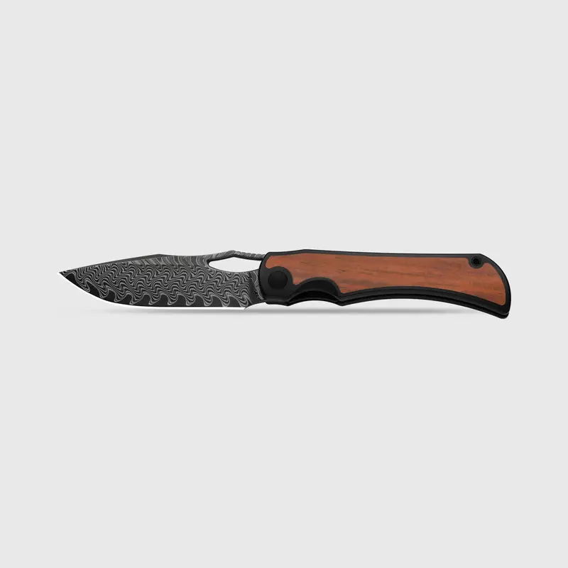 Kizer Allure Folding Knife Featuring Damascus Steel Blade, Titanium Frame, Wood Inlays, And Liner Lock – 3.5" 1