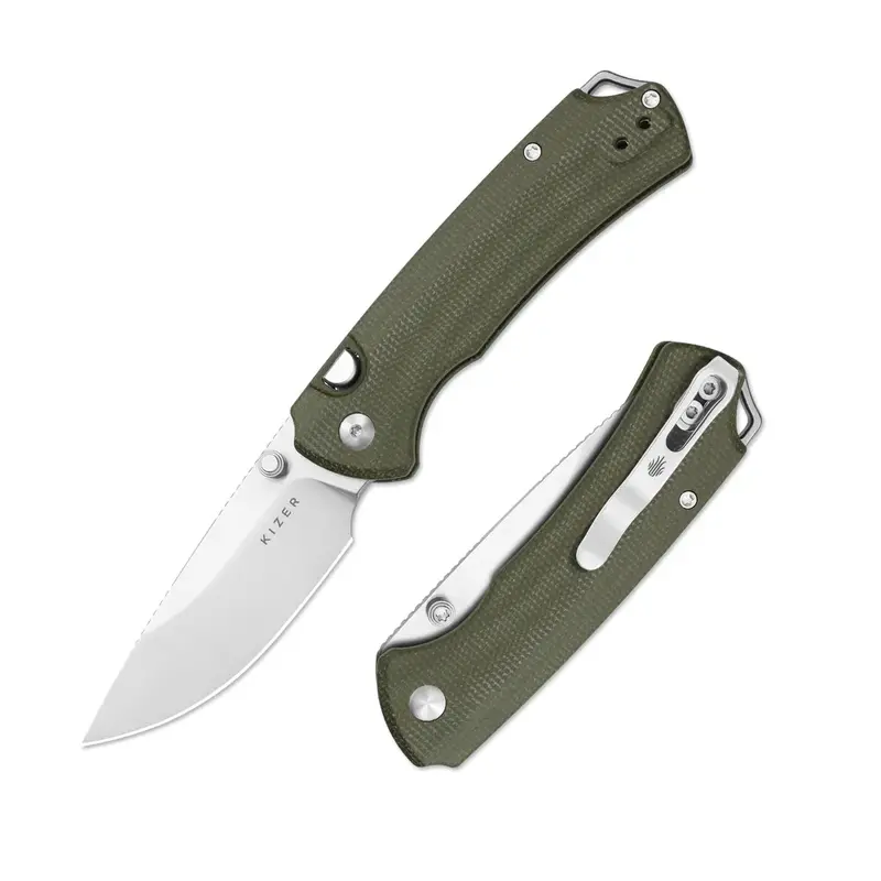 Kizer T1 Bd Folding Knife – Satin Nitro-V, Green Micarta Handle, 3.20" 1