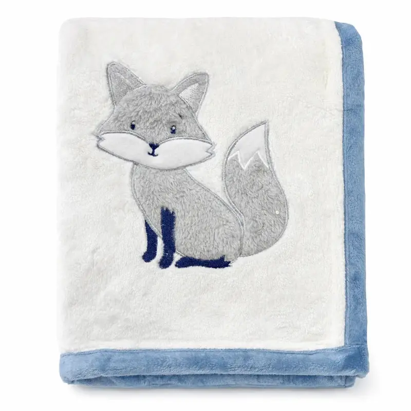 Koala Baby Fox Sherpa Blanket – Two-Layer Appliqué Design (Blue/Grey) 1