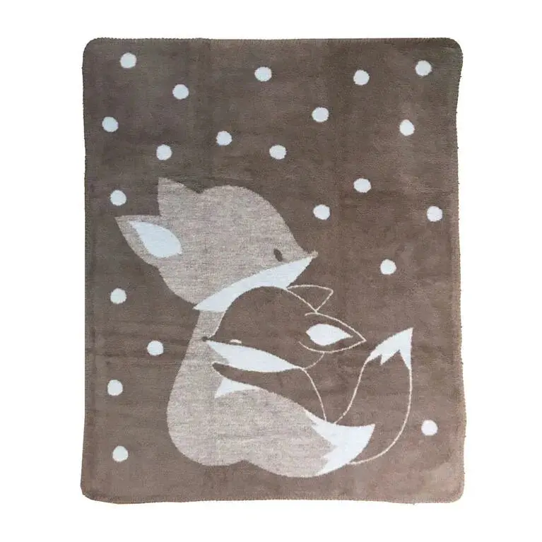 Koala Baby Jacquard Knit Taupe Grey Fox And Cream Bunny Blanket 1
