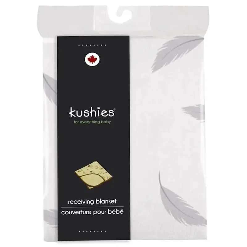 Kushies Grey Feathers Flannel Receiving Blanket 1