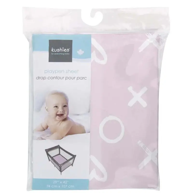 Kushies Pink Xo Flannel Playard Fitted Sheet 1
