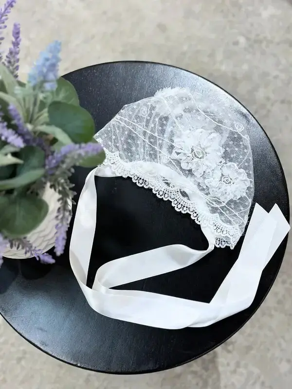 Lace & Floral Detail Baby Bonnet By Teter Warm® – Timeless Newborn Style, Style Ab03 1