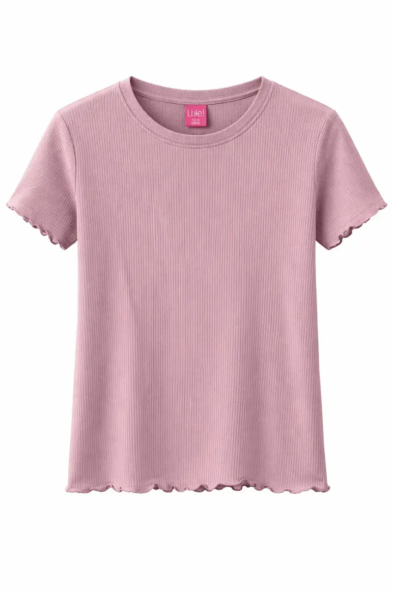 Like! Ribbed Lettuce-Hem T-Shirt – Stretchy Textured Crew Neck Top (Xs–Xl) 1