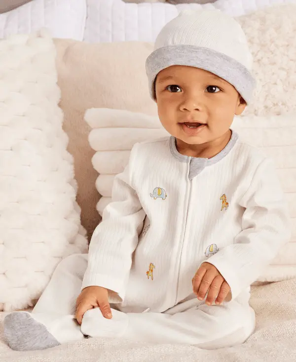 Little Me Two-Way Zip Footed One-Piece Sleepsuit With Matching Hat 1