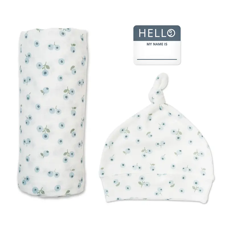 Lulujo Hello World Knotted Hat & Receiving Blanket Set 1