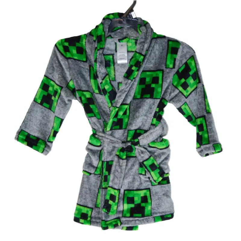 Minecraft Themed Fleece Bath Robe – Kid-Friendly Hooded Robe (2T–6X) 1