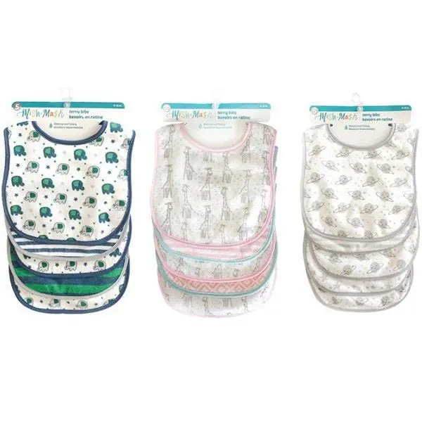 Mish Mash 5-Pack Premium Terry Bibs – Highly Absorbent Infant Design 1