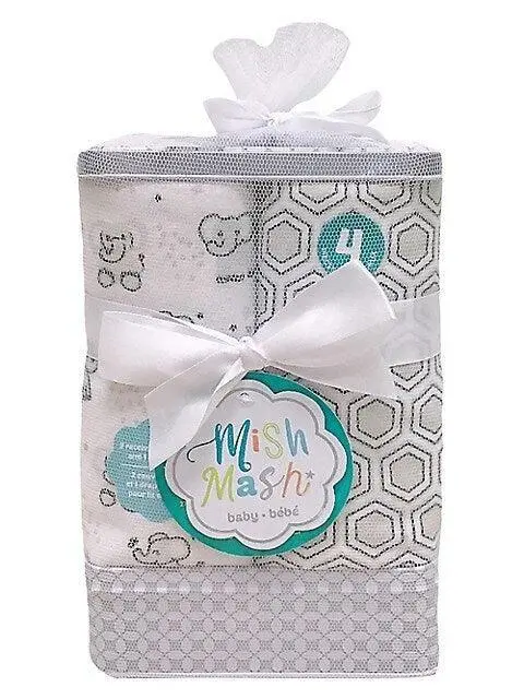 Mish Mash Newborn Gift Set – 2 Receiving Blankets + 1 Fitted Crib Sheet In Decorative Tin Box 3